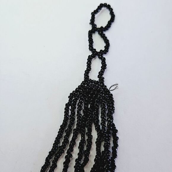 Vintage Seed Beaded Multi Strand Cluster Black Onyx Statement Collar Necklace - Picture 8 of 10